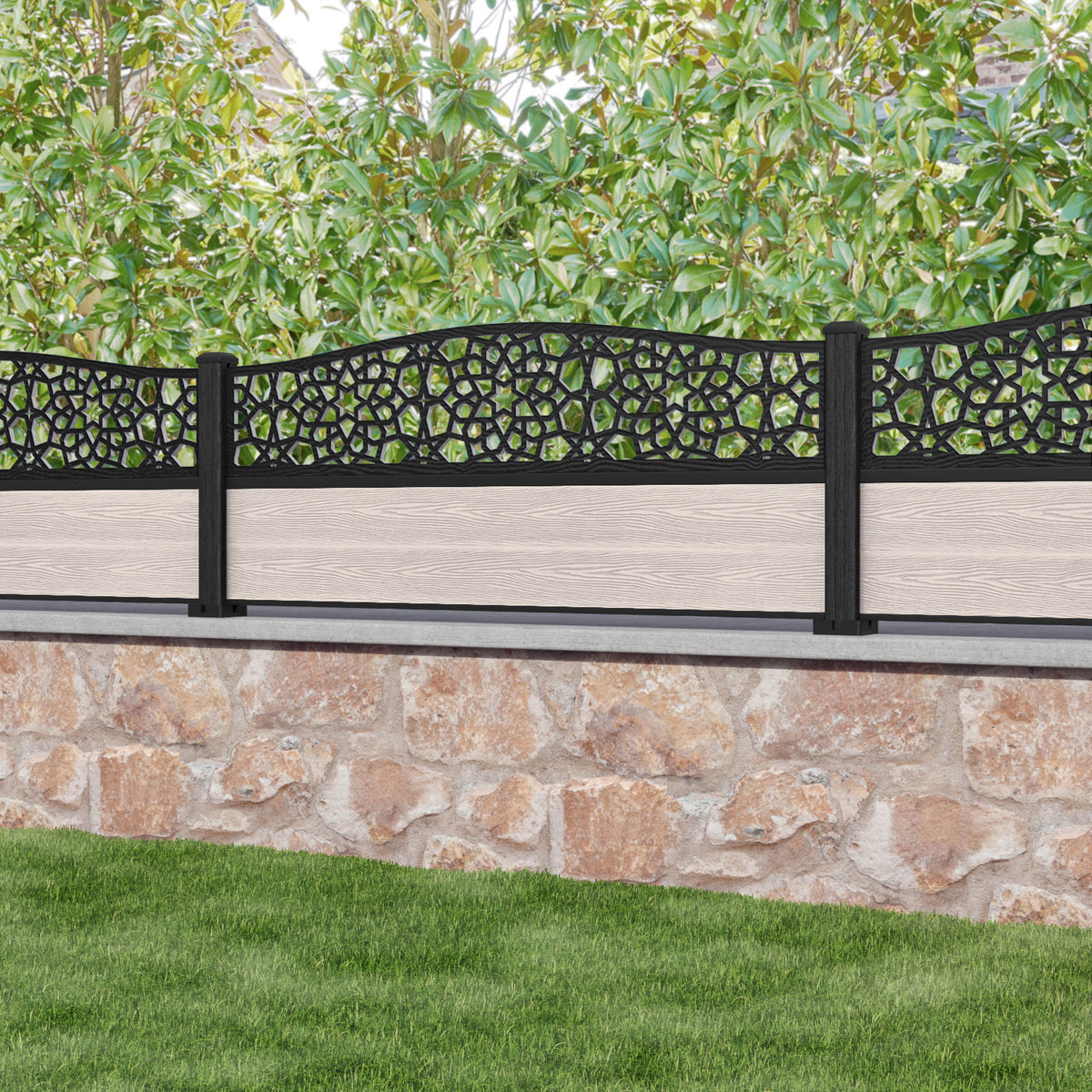 Classic Nazira Curved Top Fence Panel - Mid Stone - with our composite ...