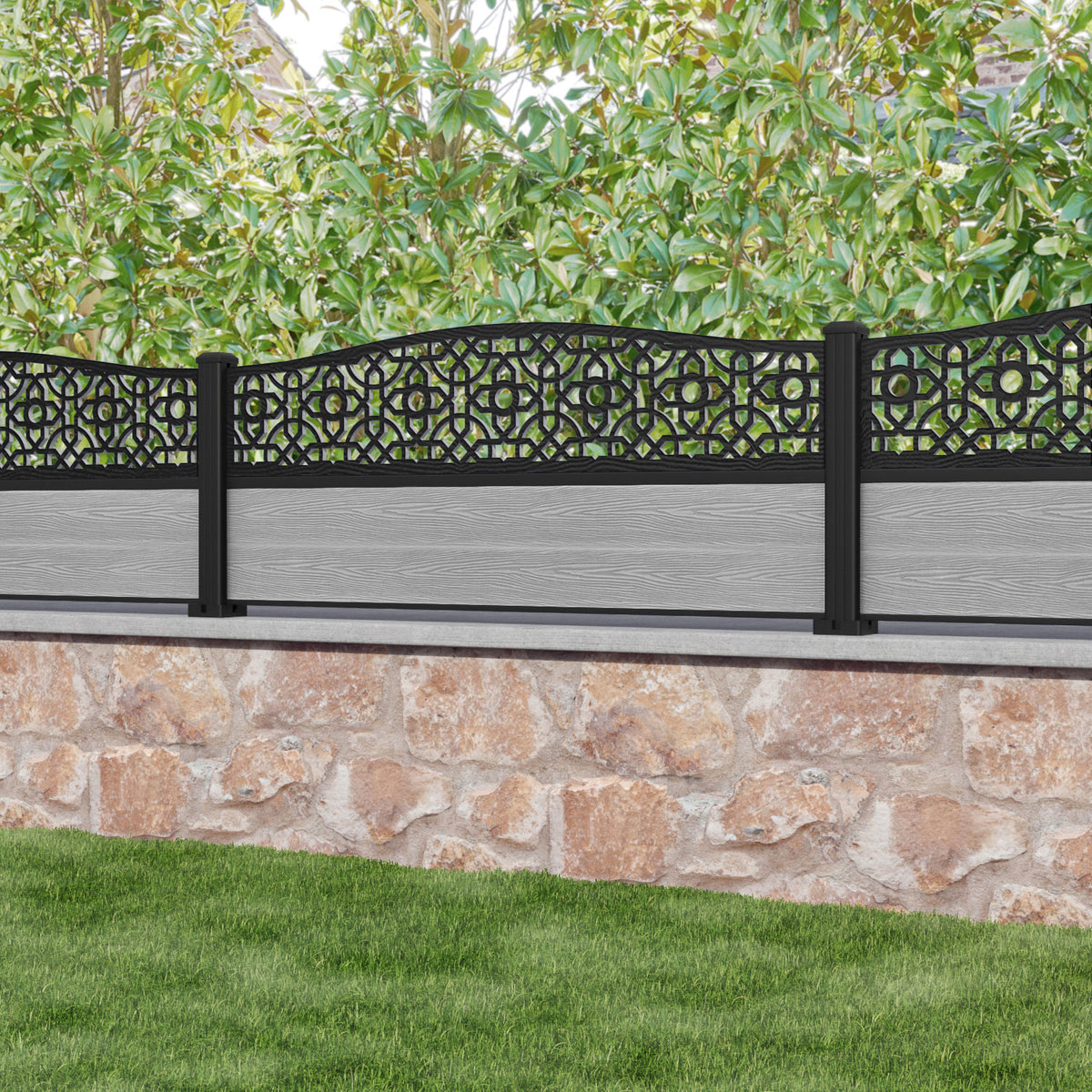 Classic Nabila Curved Top Fence Panel - Light Grey - with our aluminiu ...