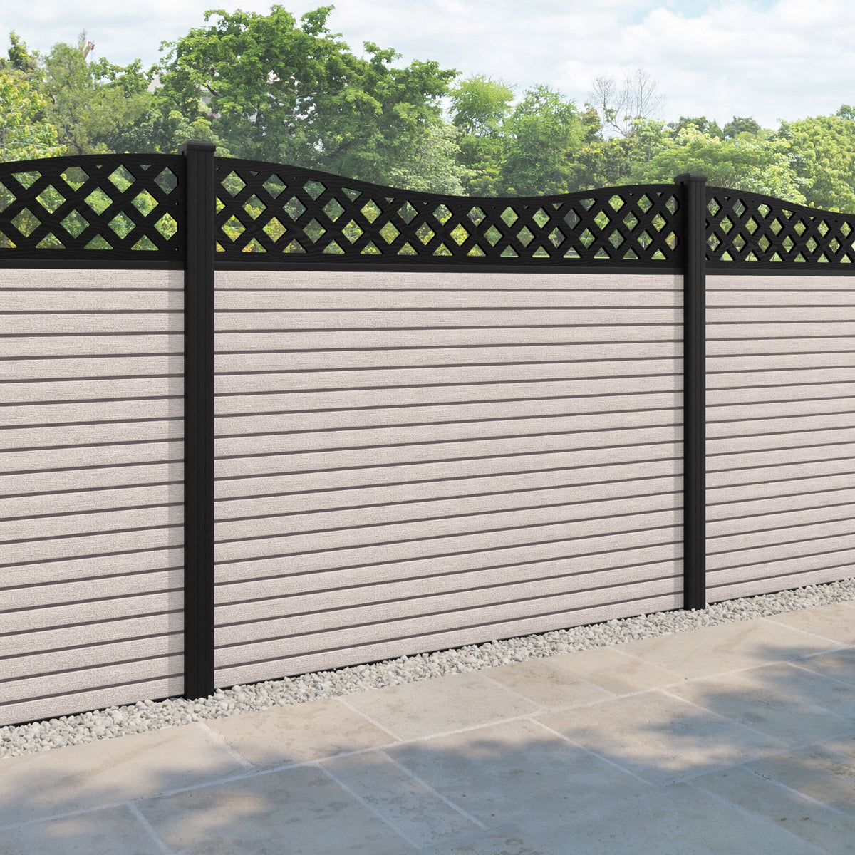 Hudson Low Wave Curved Top Fence Panel - Mid Stone - with our aluminiu ...