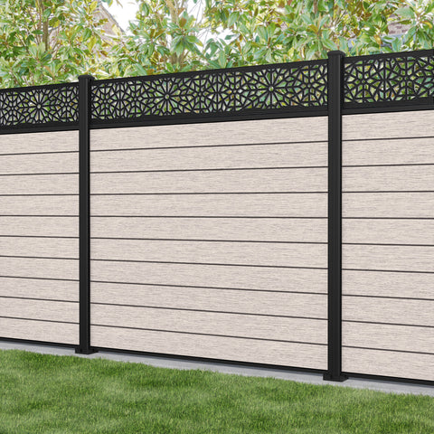 Fusion Alnara Fence Panel - Mid Stone - with our aluminium posts