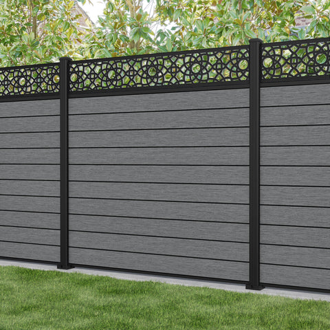 Fusion Ambar Fence Panel - Mid Grey - with our aluminium posts