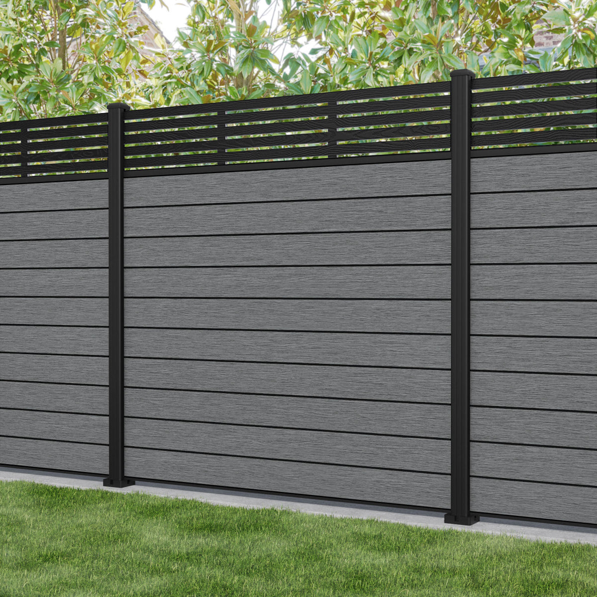 Fusion Aspen Fence Panel - Mid Grey - with our aluminium posts ...