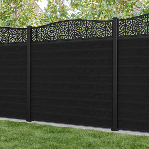 Classic Alnara Curved Top Fence Panel - Black - with our aluminium posts