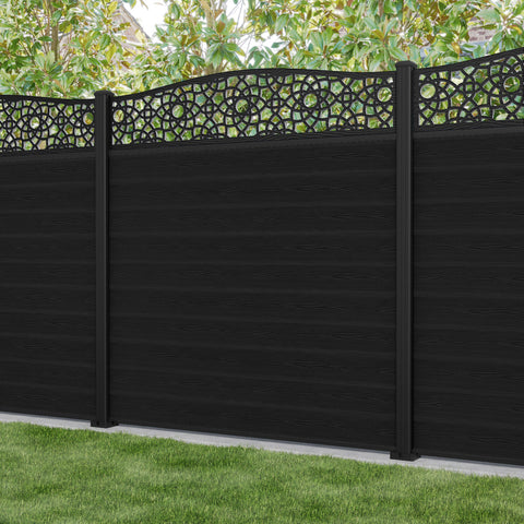 Classic Ambar Curved Top Fence Panel - Black - with our aluminium posts