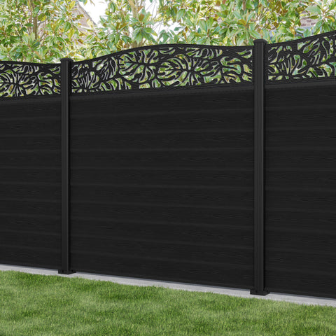 Classic Botanic Curved Top Fence Panel - Black - with our aluminium posts