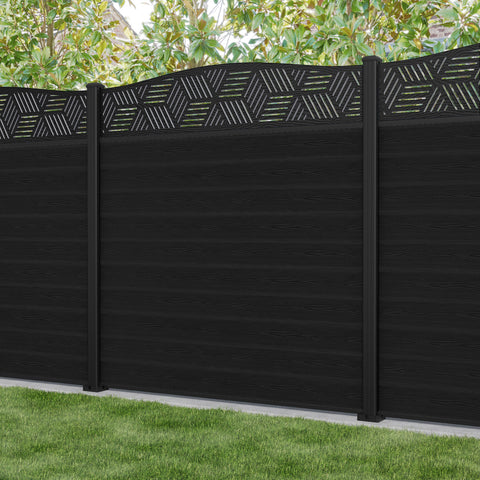 Classic Cubed Curved Top Fence Panel - Black - with our aluminium posts