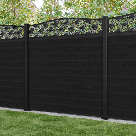 Classic Laurel Curved Top Fence Panel - Black - with our aluminium posts