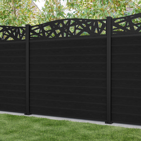 Classic Prism Curved Top Fence Panel - Black - with our aluminium posts