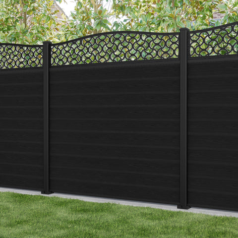 Classic Vida Curved Top Fence Panel - Black - with our aluminium posts