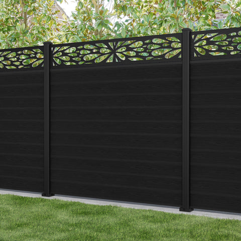 Classic Blossom Fence Panel - Black - with our aluminium posts