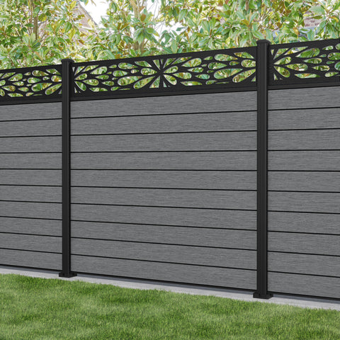 Fusion Blossom Fence Panel - Mid Grey - with our aluminium posts