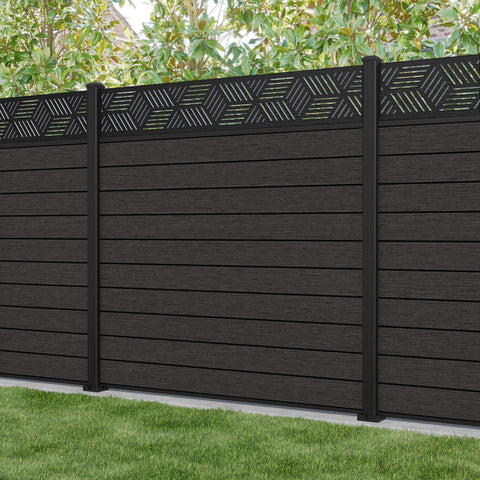 Fusion Cubed Fence Panel - Dark Oak - with our aluminium posts