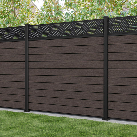Fusion Cubed Fence Panel - Mid Brown - with our aluminium posts