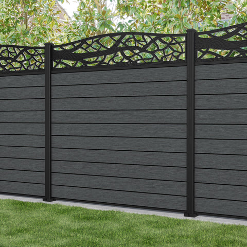 Fusion Twilight Curved Top Fence Panel - Dark Grey - with our aluminium posts