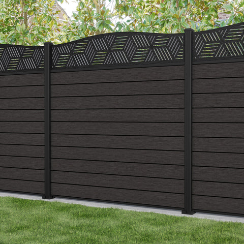 Fusion Cubed Curved Top Fence Panel - Dark Oak - with our aluminium posts