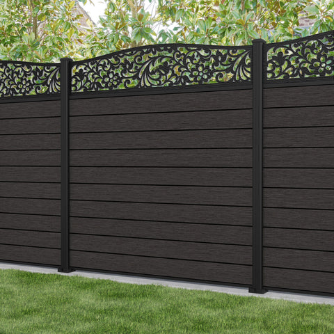 Fusion Eden Curved Top Fence Panel - Dark Oak - with our aluminium posts