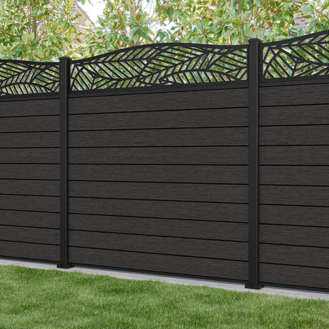 Fusion Habitat Curved Top Fence Panel - Dark Oak - with our aluminium posts