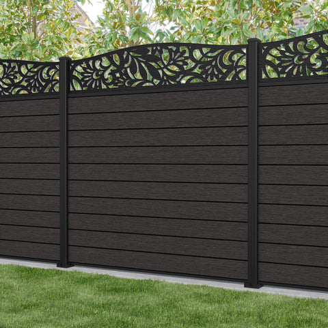Fusion Heritage Curved Top Fence Panel - Dark Oak - with our aluminium posts