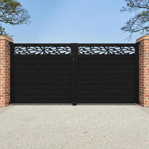 Classic Blossom Straight Top Driveway Gate - Black - Top Screen