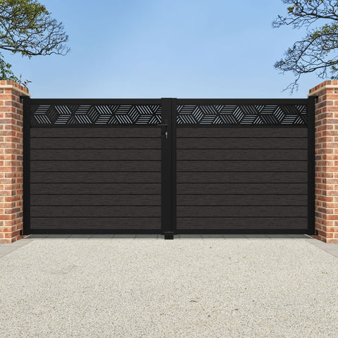 Fusion Cubed Straight Top Driveway Gate - Dark Oak - Top Screen