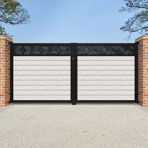 Fusion Cubed Straight Top Driveway Gate - Light Stone - Top Screen