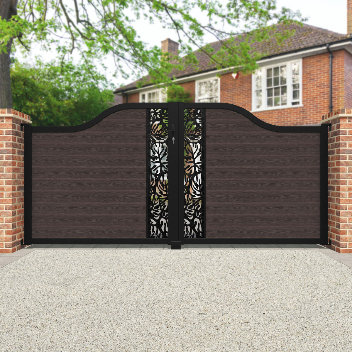 Classic Botanic Curved Top Driveway Gate - Mid Brown - Middle Screen ...