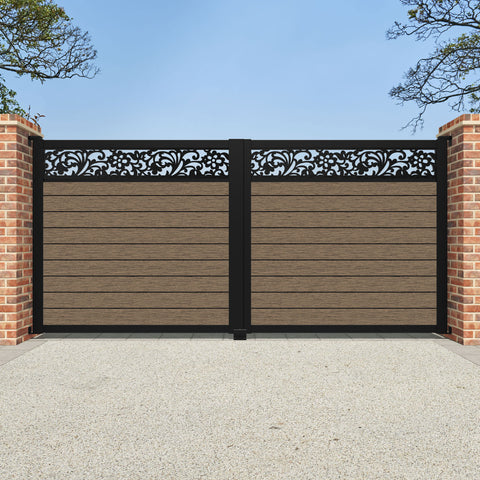 Fusion Eden Straight Top Driveway Gate - Teak - Top Screen