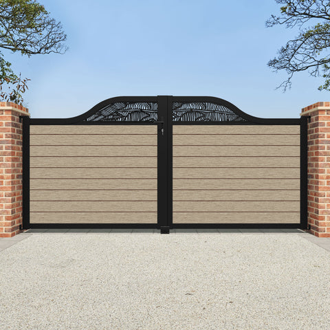 Fusion Feather Curved Top Driveway Gate - Light Oak - Top Screen