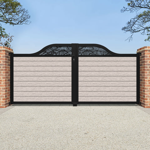 Fusion Feather Curved Top Driveway Gate - Mid Stone - Top Screen