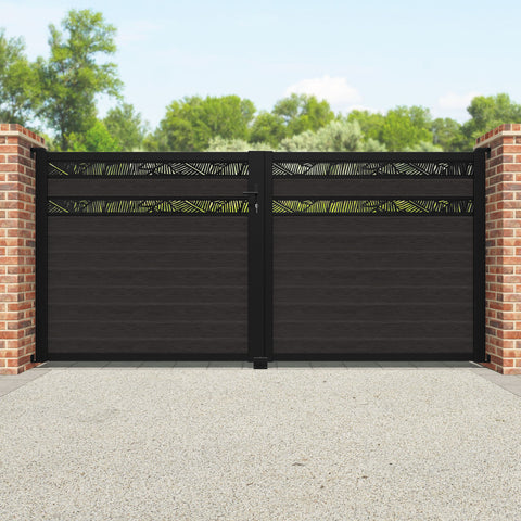 Classic Feather Split Screen Straight Top Driveway Gate - Dark Oak - Top Screen