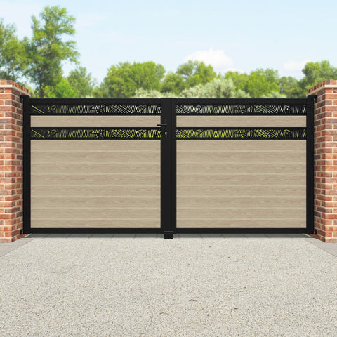 Classic Feather Split Screen Straight Top Driveway Gate - Light Oak - Top Screen