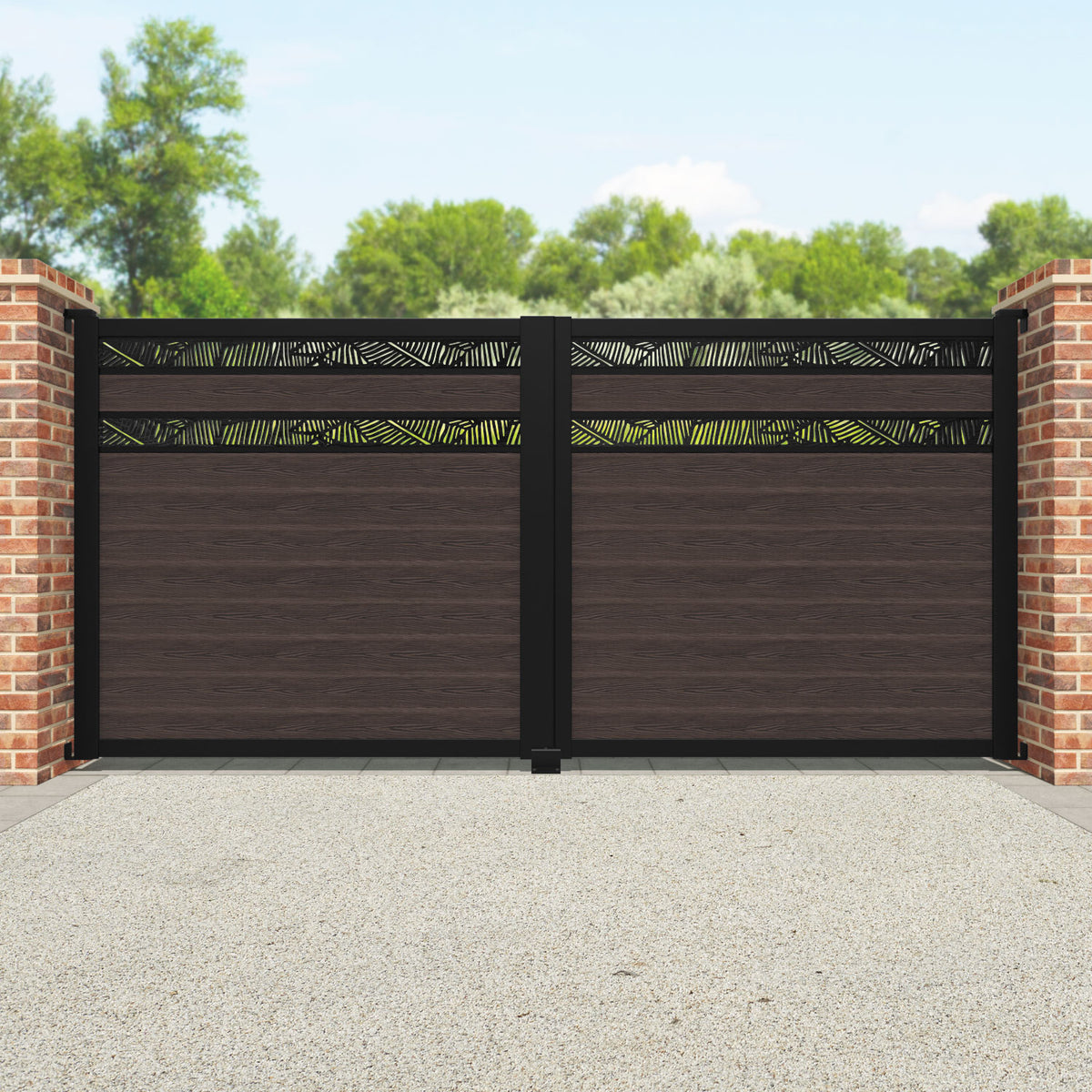 Classic Feather Split Screen Straight Top Driveway Gate - Mid Brown ...