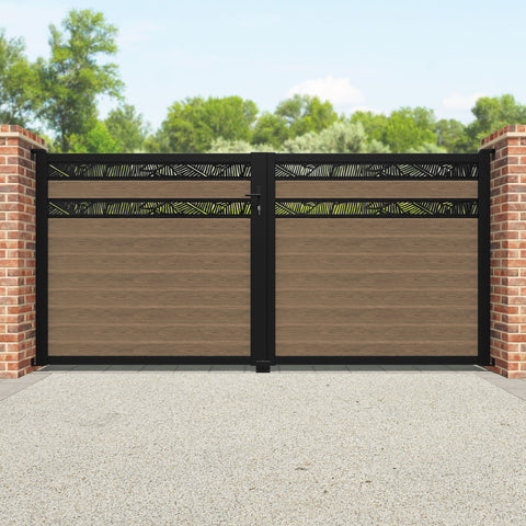 Classic Feather Split Screen Straight Top Driveway Gate - Teak - Top Screen