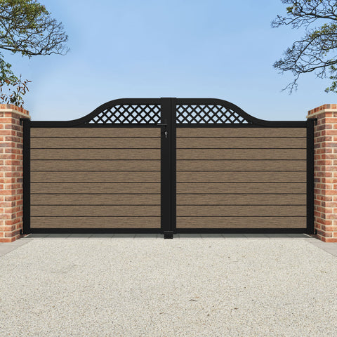 Fusion Hive Curved Top Driveway Gate - Teak - Top Screen