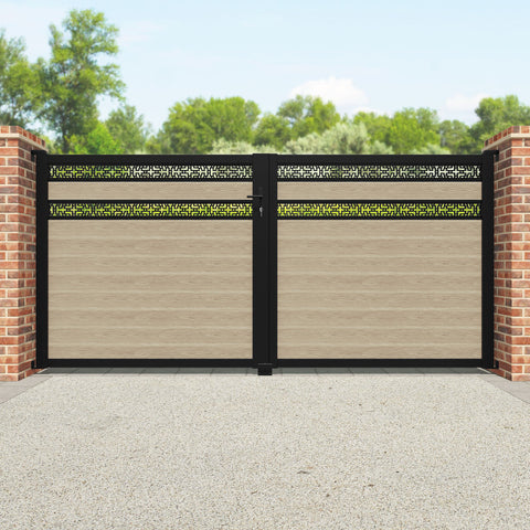 Classic Kumo Split Screen Straight Top Driveway Gate - Light Oak - Top Screen