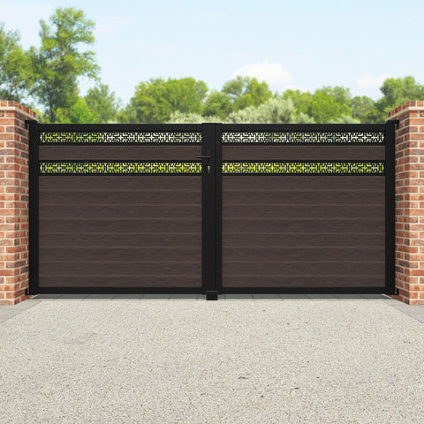 Classic Kumo Split Screen Straight Top Driveway Gate - Mid Brown - Top Screen