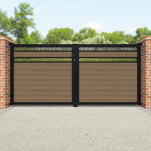 Classic Kumo Split Screen Straight Top Driveway Gate - Teak - Top Screen