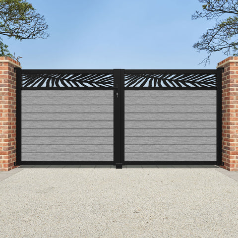 Fusion Palm Straight Top Driveway Gate - Light Grey - Top Screen