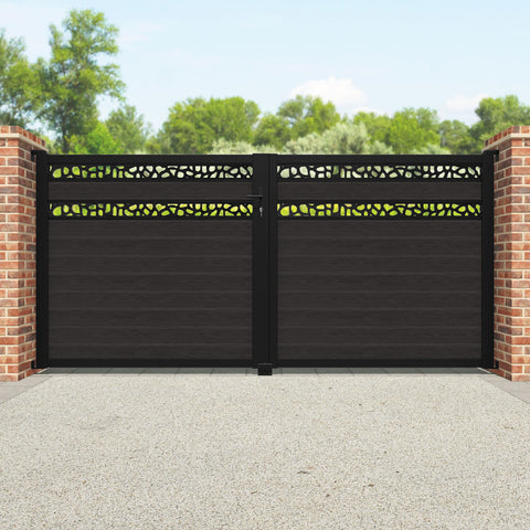 Classic Pebble Split Screen Straight Top Driveway Gate - Dark Oak - Top Screen