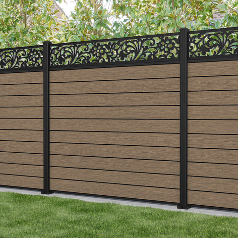 Fusion Eden Fence Panel - Teak - with our aluminium posts