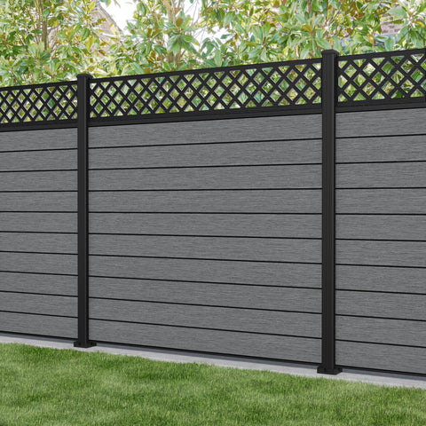 Fusion Hive Fence Panel - Mid Grey - with our aluminium posts