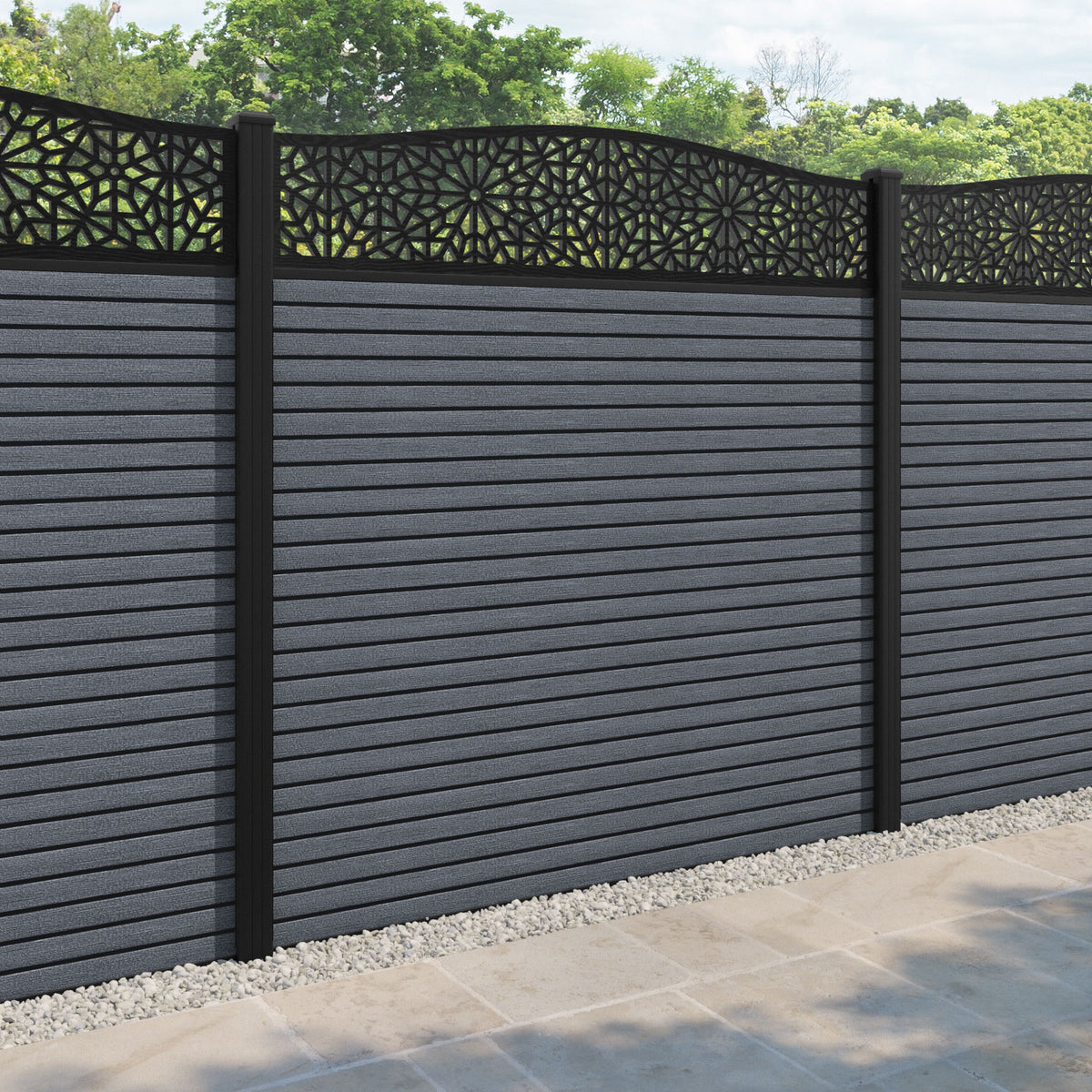 Hudson Alnara Curved Top Fence Panel - Anthracite - with our aluminium ...