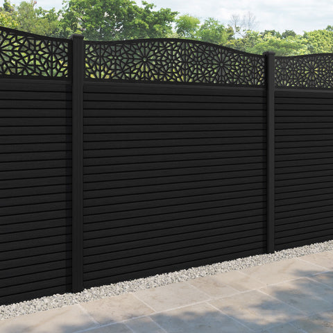 Hudson Alnara Curved Top Fence Panel - Black - with our aluminium posts