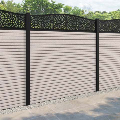 Hudson Alnara Curved Top Fence Panel - Mid Stone - with our aluminium posts