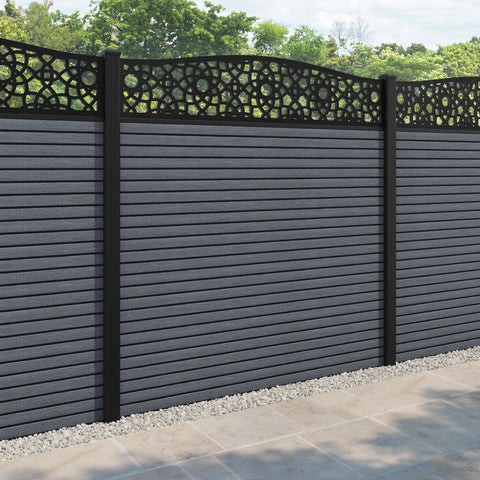 Hudson Ambar Curved Top Fence Panel - Anthracite - with our aluminium posts