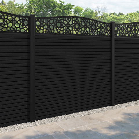 Hudson Ambar Curved Top Fence Panel - Black - with our aluminium posts