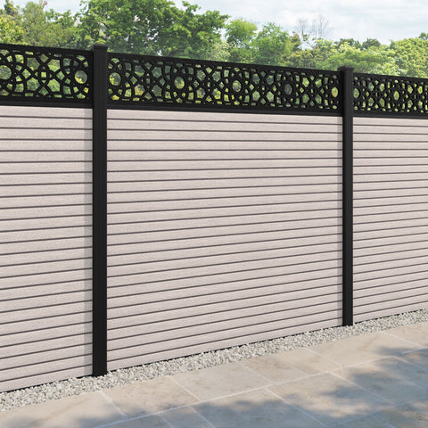 Hudson Ambar Fence Panel - Mid Stone - with our aluminium posts