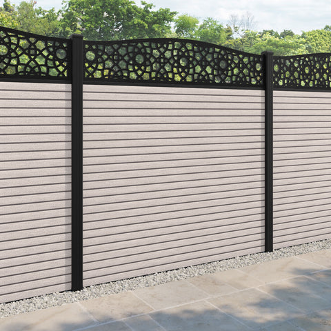 Hudson Ambar Curved Top Fence Panel - Mid Stone - with our aluminium posts