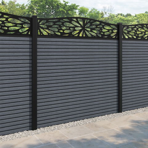 Hudson Blossom Curved Top Fence Panel - Anthracite - with our aluminium posts