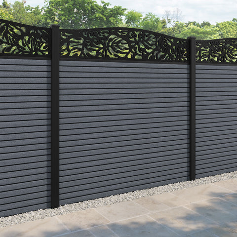 Hudson Botanic Curved Top Fence Panel - Anthracite - with our aluminium posts